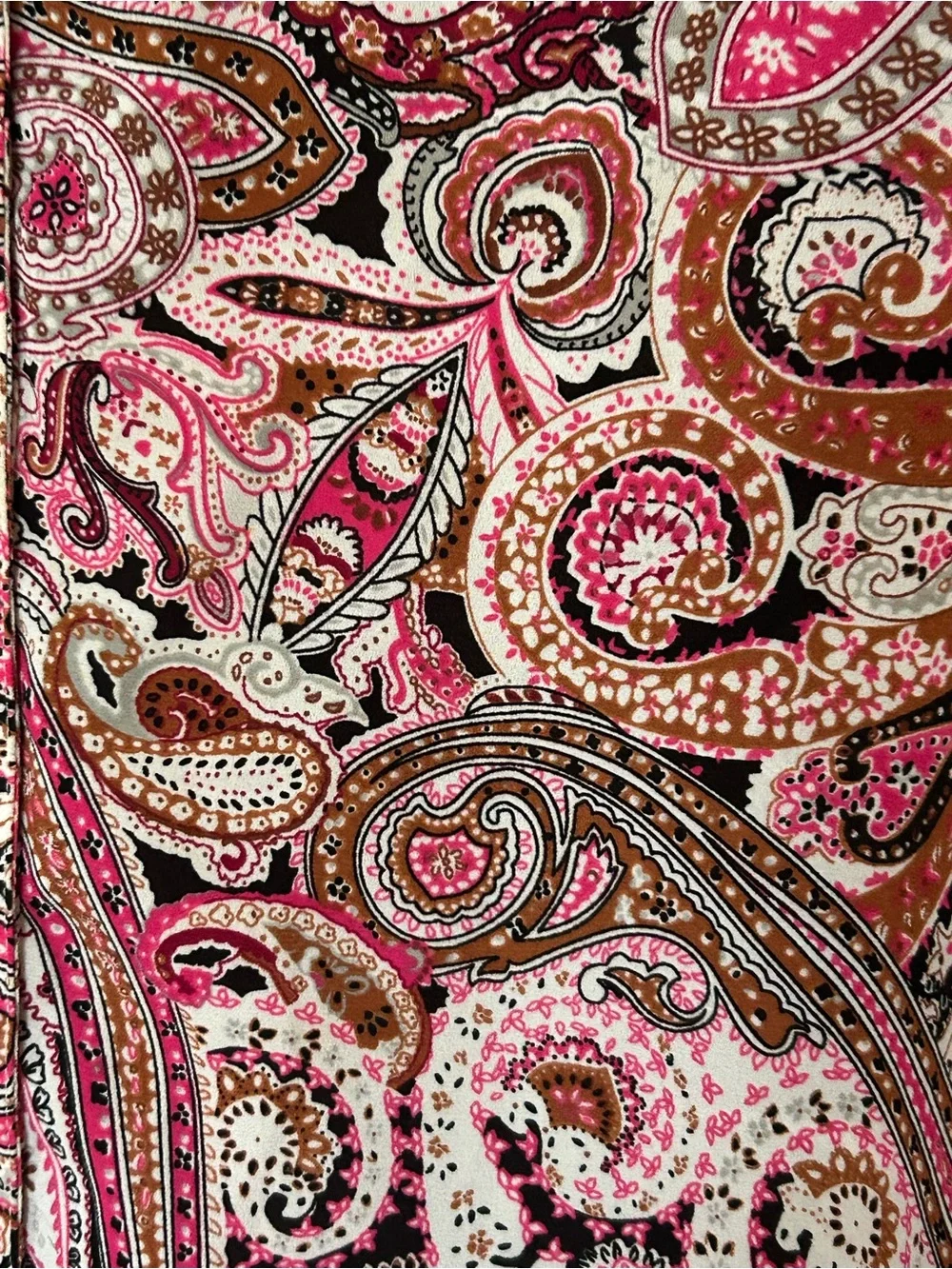 Talbots XL Pink Brown Paisley Long-Sleeve Button Blouse Collar chest pockets - Picture 2 of 6